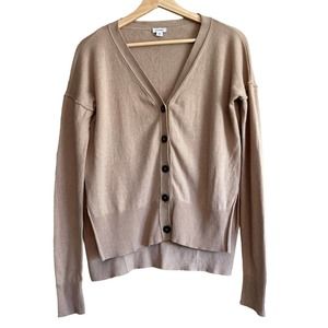 Cuyana Wool Cashmere Cardigan Small Camel Boxy V-Neck High Low Sweater